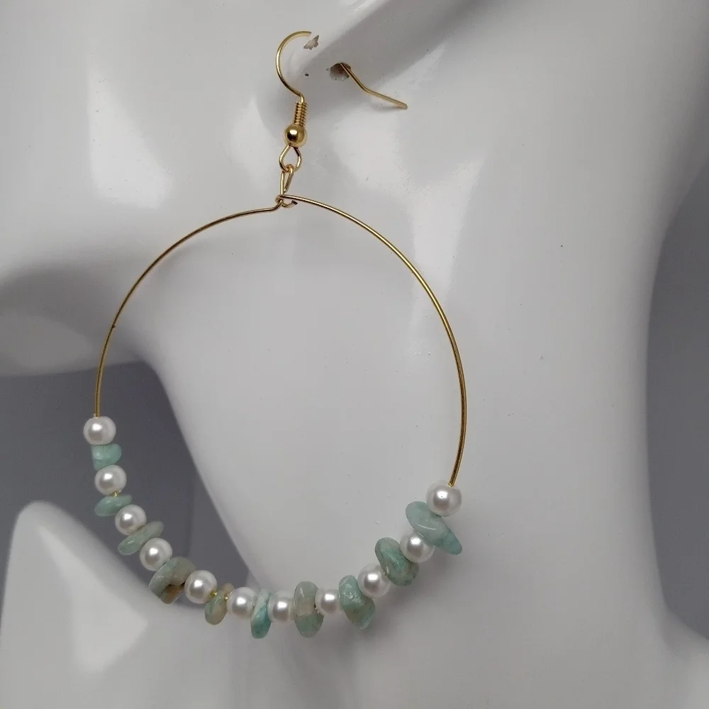 Elegant faux pearl and amazonite earrings
